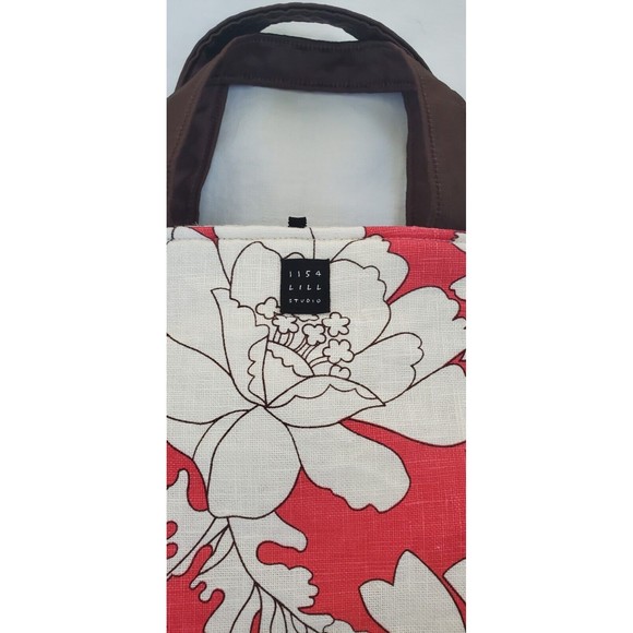 Small Lisa Lill Studio Brown Beige Pink Flower Bag Tote Tie Closure Reversible - Picture 6 of 10